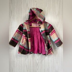 Urban Republic Pink Multi Colored Plaid Peacoat Size 3T EUC
